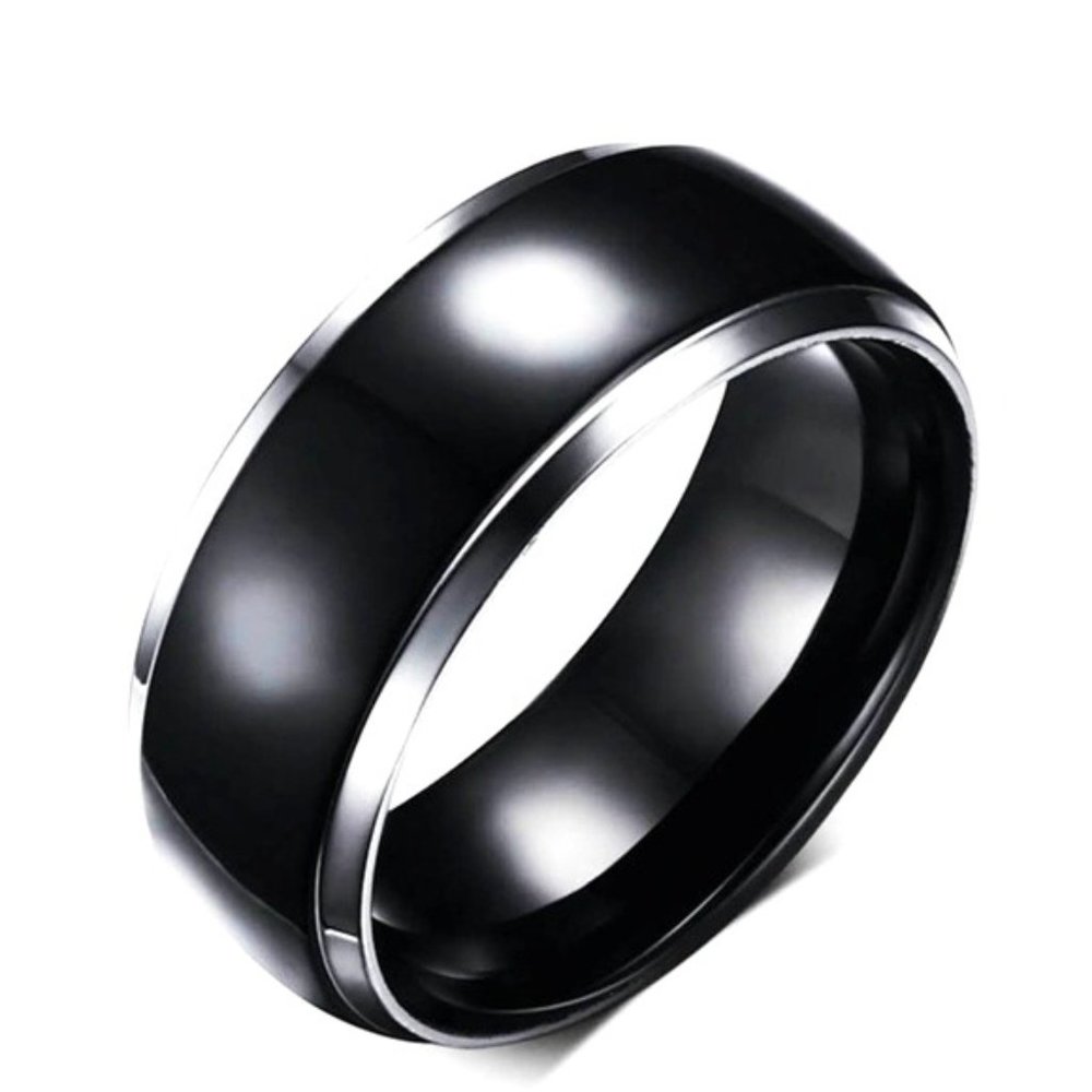 Black Stainless Steel With Silver 8mm Ring Unisex